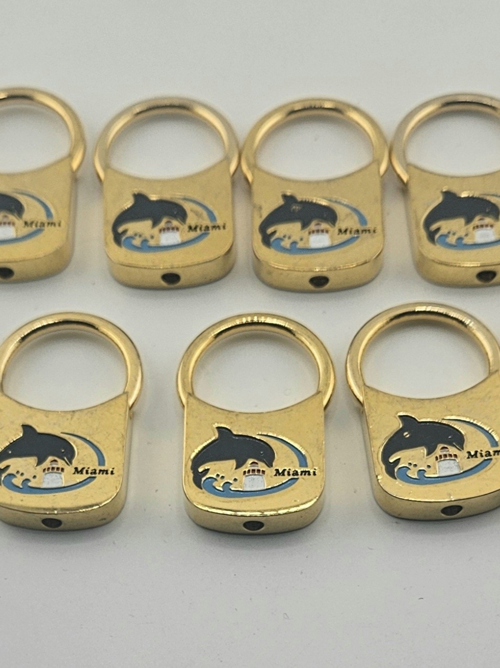 Lot of 11  Solid Brass Gold Plated Miami  Florida Keychains